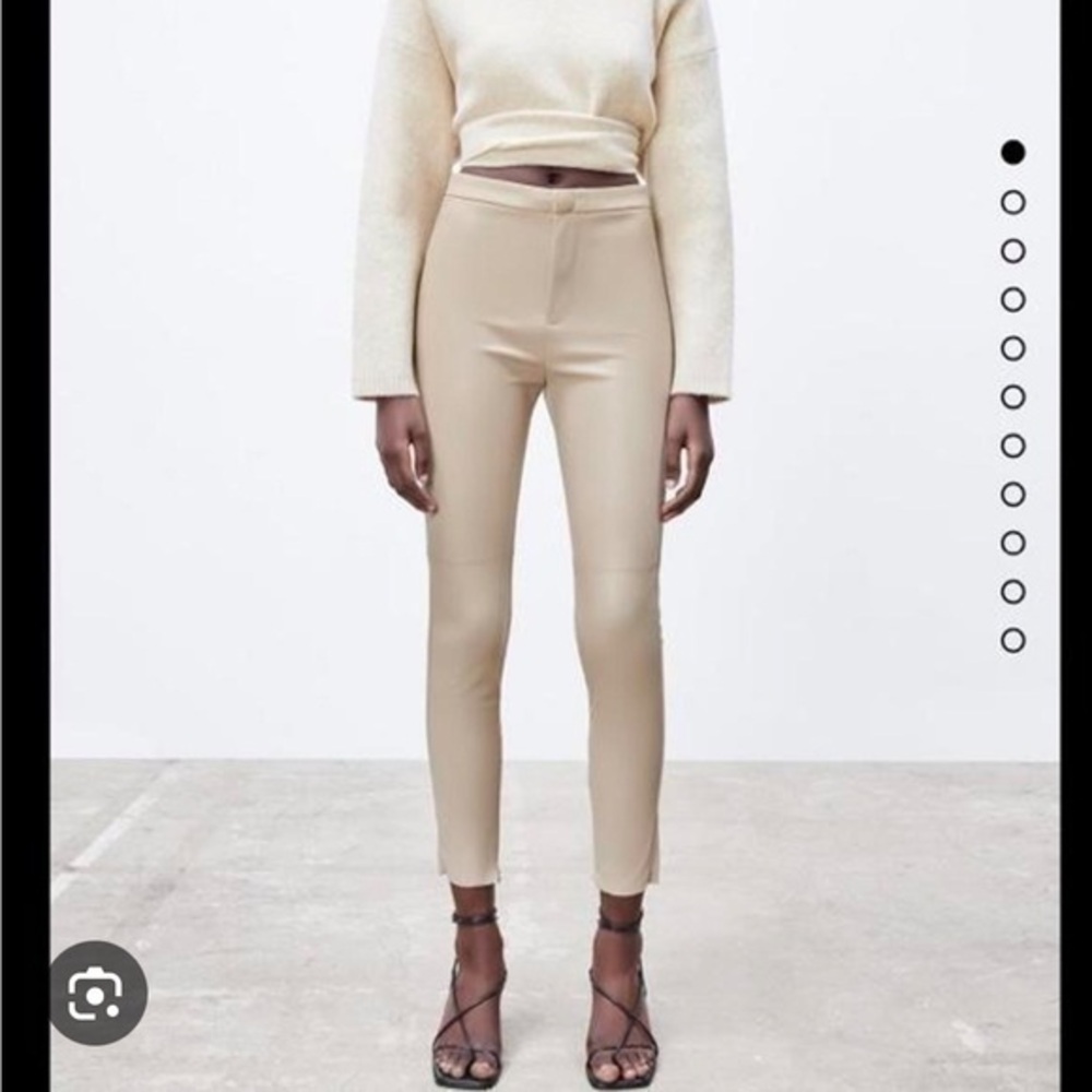 New Zara Light Beige Highrise Faux Leather Leggings